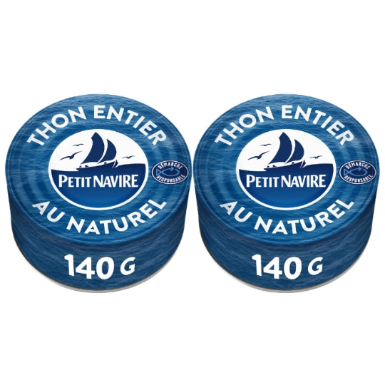 Thon Entier au Naturel PETIT NAVIRE — le lot de 2 de 140g — Lot de 3