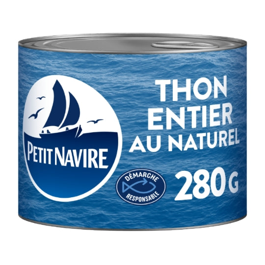 Thon Entier Albacore au Naturel PETIT NAVIRE — la boite de 280 g net égoutté — Lot de 3