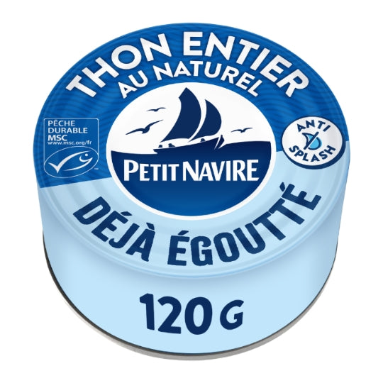 Thon Entier au Naturel MSC Déjà Égoutté PETIT NAVIRE — la boîte de 120g — Lot de 3