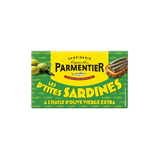 Sardines A l'Huile Olive Vierge Extra PARMENTIER — la boîte de 90g — Lot de 3