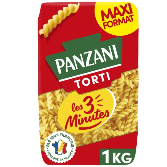 Pâtes torti les 3 minutes PANZANI — le paquet de 1kg — Lot de 3