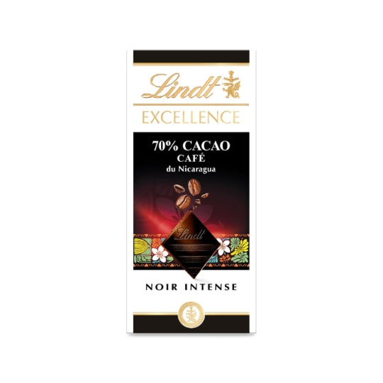 Tablette de Chocolat Noir Excellence 70% Café Nicaragua LINDT — le paquet de 100g — Lot de 3