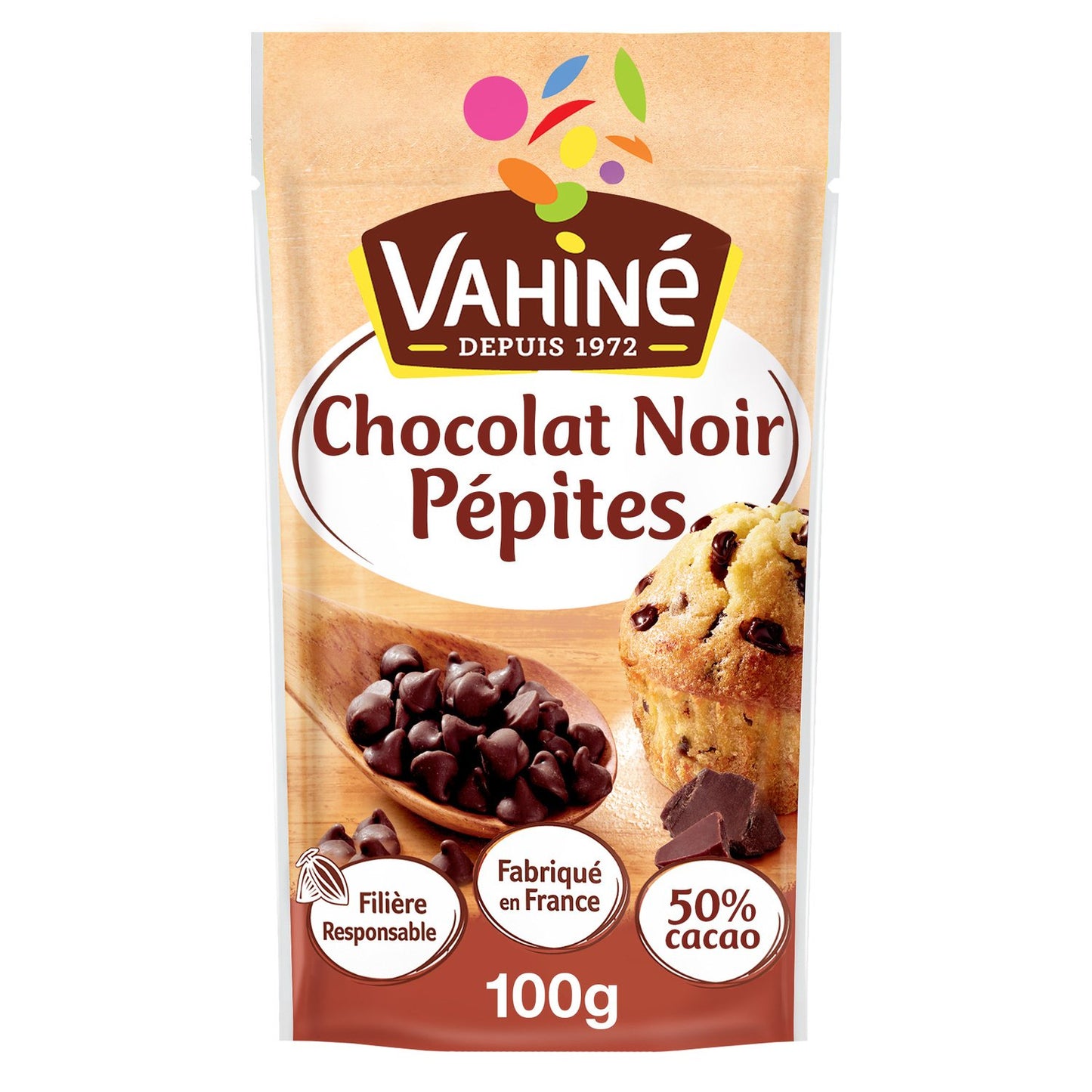 Pépites chocolat noir VAHINE le sachet de 100 g