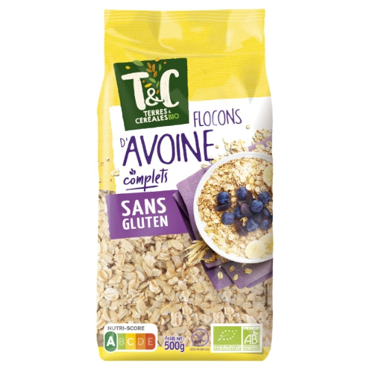Flocons d'Avoine Complets Sans Gluten Bio TERRES & CEREALES BIO — le paquet de 500g — Lot de 3