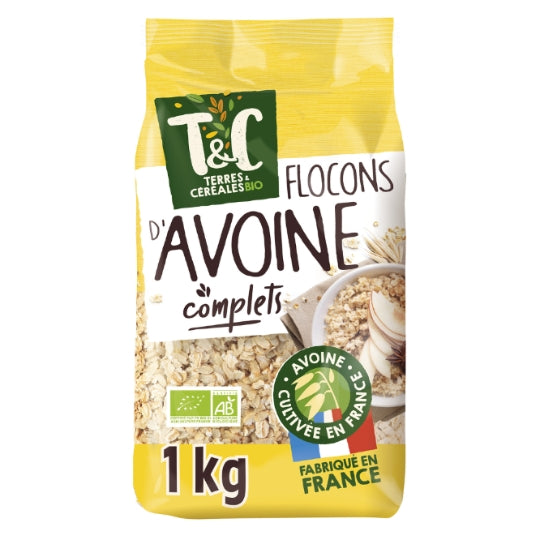 Flocons d'Avoine Complet Bio TERRES & CEREALES BIO — le paquet d'1Kg — Lot de 3