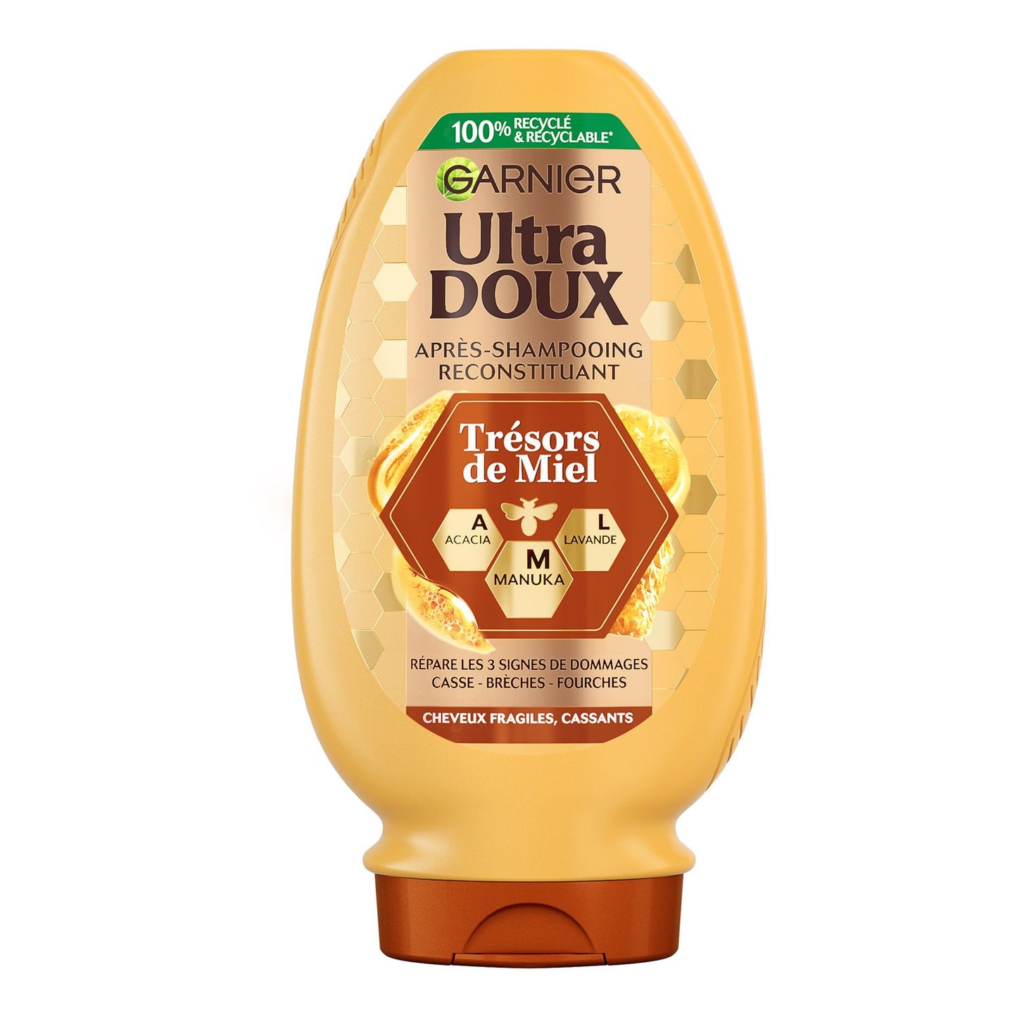 Après-Shampoing Reconstituant pour Cheveux fragiles et cassants Miels d'acacia, de manuka et de lavande Ultra doux GARNIER