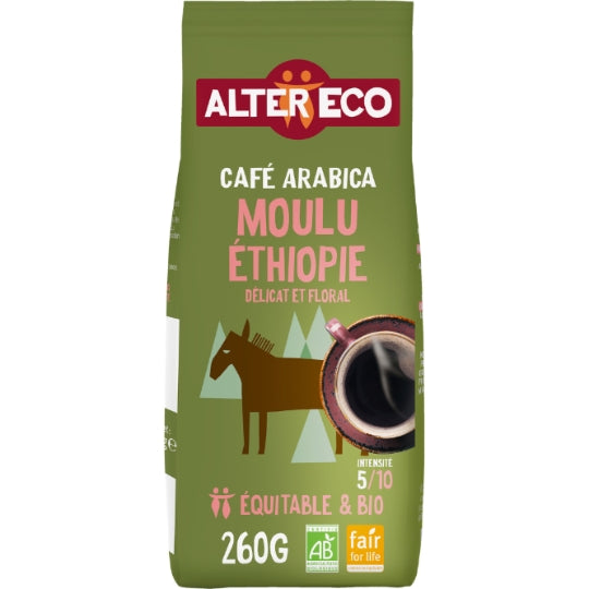 Café Moulu bio Ethiopie Pur arabica ALTER ECO — Le paquet de 260g — Lot de 3