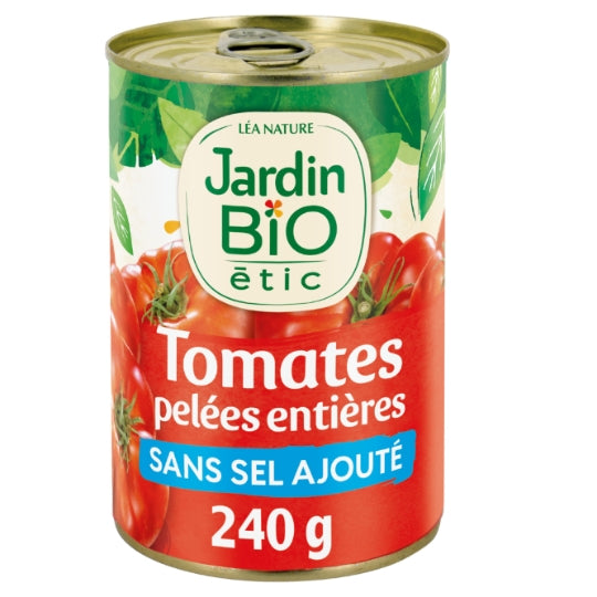 Tomates pelées entières au jus Bio JARDIN BIO ETIC — le pot de 240g net égoutté — Lot de 3