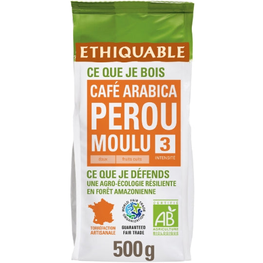 Café Moulu Pur Arabica Perou Bio ETHIQUABLE — le paquet de 500g — Lot de 3