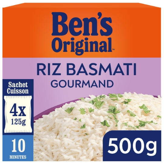 Riz Basmati Gourmand Sachets Cuisson 10 minutes BEN'S ORIGINAL — la boîte de 4 sachets de 125g — Lot de 3
