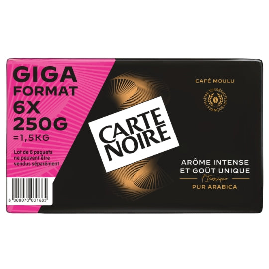 Café Moulu Classique 100% Arabica Intensité 7 CARTE NOIRE — les 6 paquets de 250g — Lot de 3