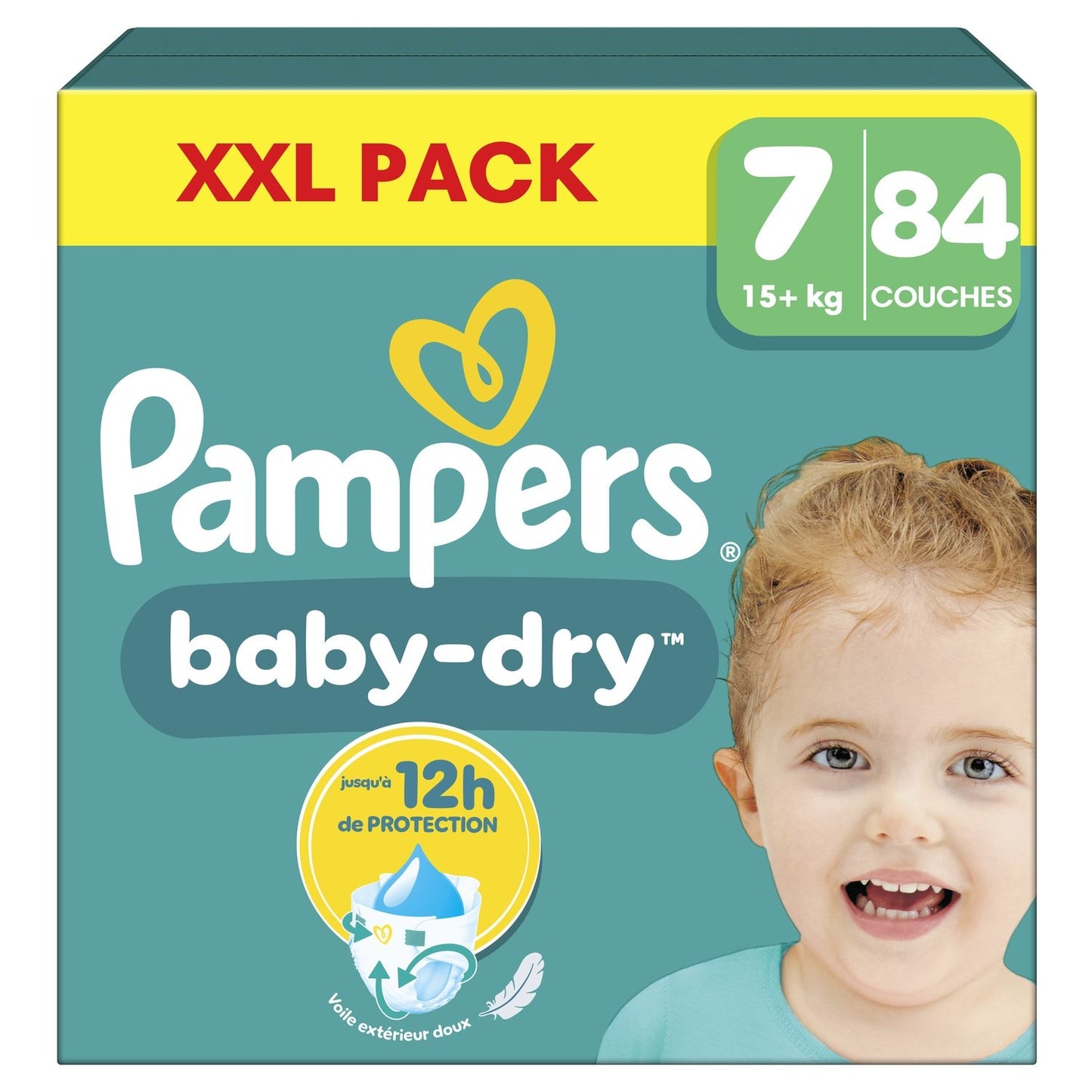 Couches Taille 7 15+kg XXL Pack Baby-Dry PAMPERS