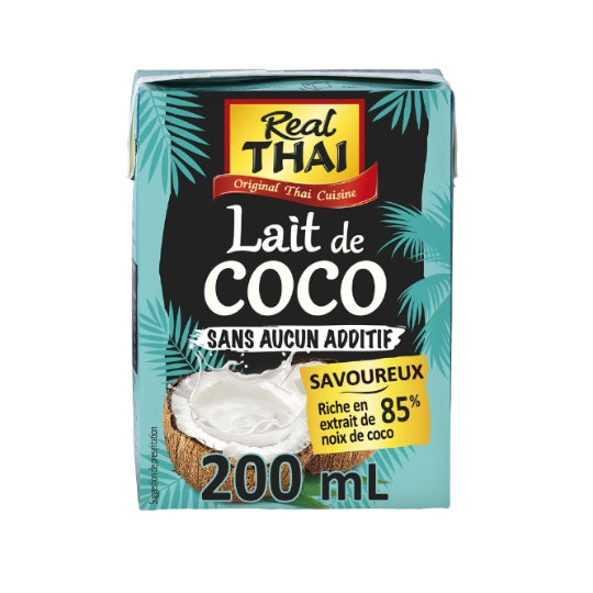 Lait de Coco 85% Sans Additifs REAL THAI — la briquette de 200mL — Lot de 3