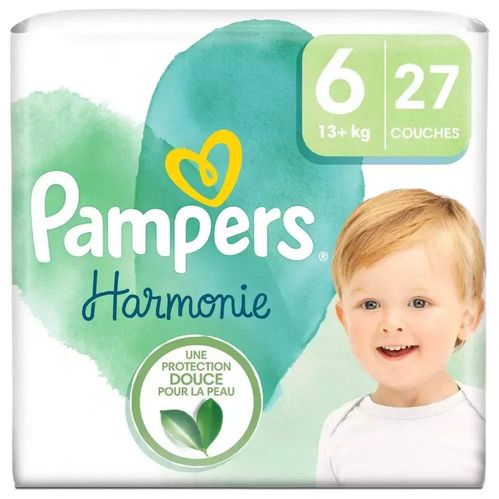 PAMPERS COUCHES BÉBÉ HARMONIE -TAILLE 6 - 27 COUCHES (13 + KG