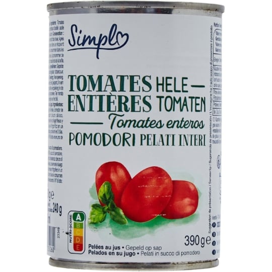 Tomates Entières Pelées au Jus SIMPL — la boite de 240g net égoutté — Lot de 3