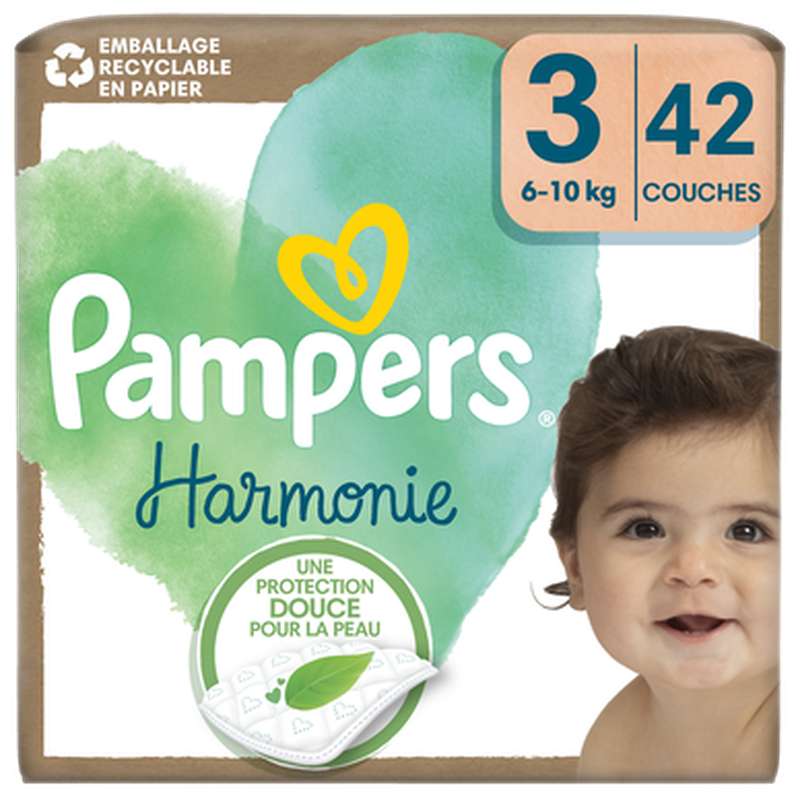 PAMPERS COUCHES BÉBÉ HARMONIE -TAILLE 3 - 42 COUCHES ( 6-10KG )