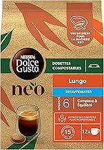 NEO Lungo Décaféiné par NESCAFÉ® Dolce Gusto® - 72 Dosettes de café (6 boîtes de 12 dosettes) - Compatibles uniquement avec les machines à café NESCAFÉ Dolce Gusto NEO - Blaiche