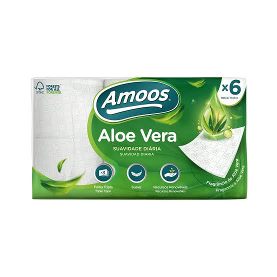 AMOOS PAPIER TOILETTE 6 ROULEAUX 3 COUCHES (PLIS) ALOE VERA 20M