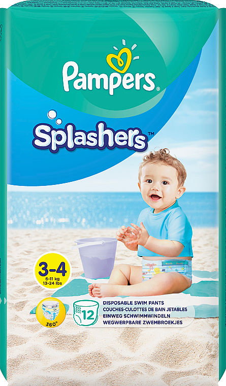 PAMPERS SPLASHERS COUCHES-CULOTTES DE BAIN JETABLE BABY SHARK TAILLE 3-4 (6KG-11KG) 12 COUCHES
