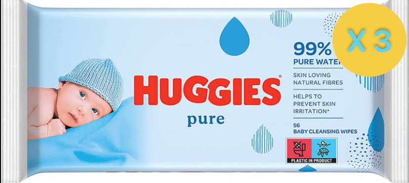 3 х LINGETTE HUGGIES PURE (56 LINGETTES)