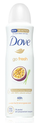 DOVE DEODORANT GO FRESH PASSION FRUIT 0 % ALC 48H 150ML