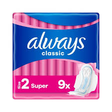 ALWAYS SERVIETTES HYGIENIQUES 3 ACTION CLASSIQUE 9PCS AVEC AILES TAILLE 2 - Blaiche