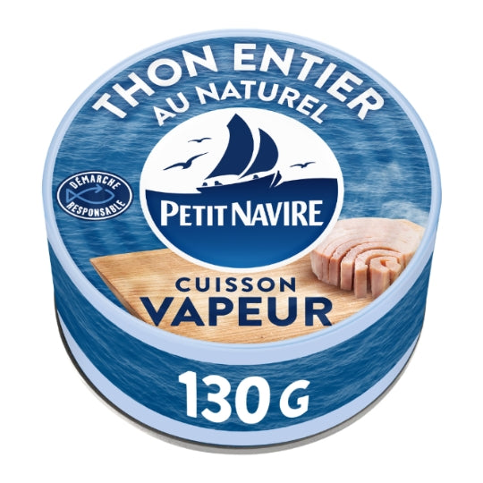 Thon Entier Cuit Vapeur au Naturel PETIT NAVIRE — la boite de 130 g — Lot de 3