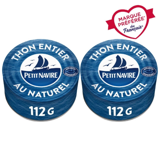Thon Entier Albacore au Naturel PETIT NAVIRE — les 2 boîtes de 112g — Lot de 3