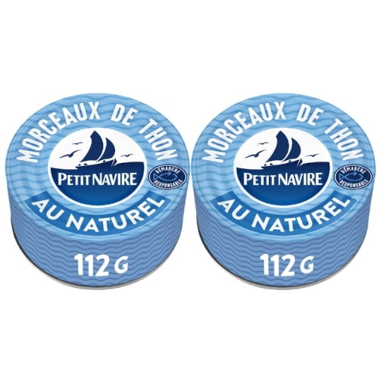 Morceaux de Thon au Naturel PETIT NAVIRE — les 2 boites de 112g — Lot de 3