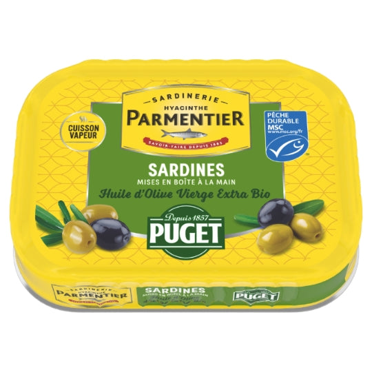 Sardines à l'Huile d'Olive Vierge Extra Bio PARMENTIER — la boite de 120g — Lot de 3