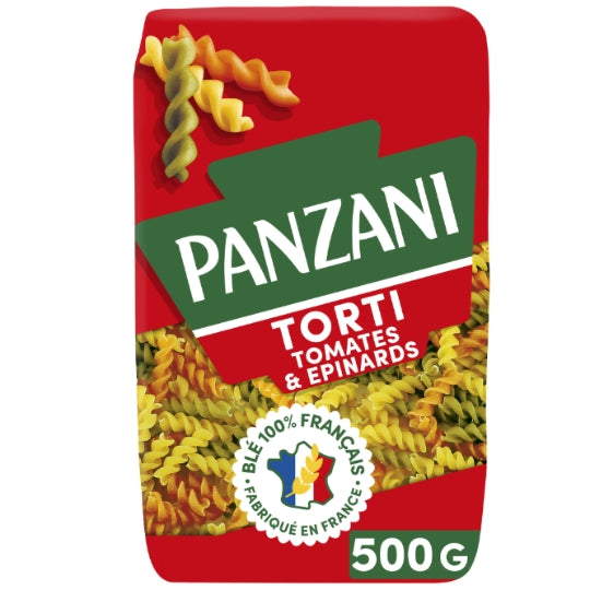 Pâtes torti tomates epinards PANZANI — le paquet de 500g — Lot de 3