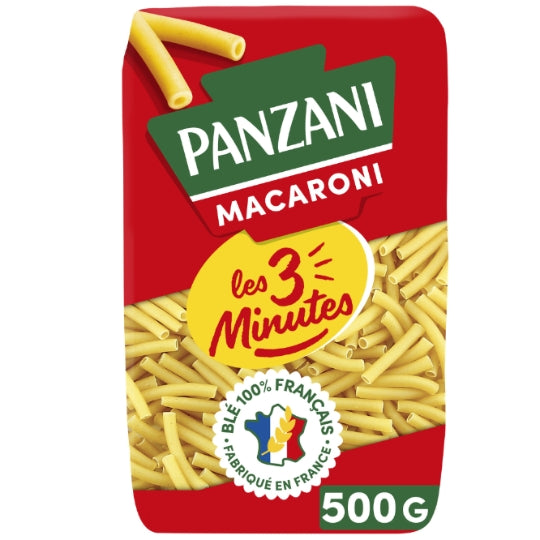 Pâtes macaroni les 3 minutes PANZANI — le paquet de 500g — Lot de 3