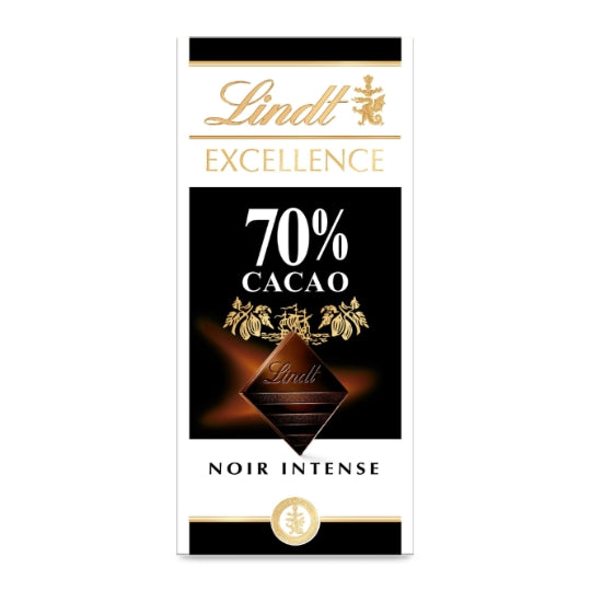 Tablette de Chocolat Noir Excellence 70% LINDT — La tablette de 100g — Lot de 3