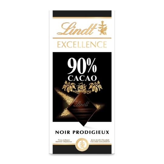 Tablette de Chocolat Noir Excellence 90% LINDT — La tablette de 100g — Lot de 3