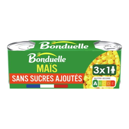 Maïs sans sucres ajoutés BONDUELLE — les 3 boîtes de 140g — Lot de 3