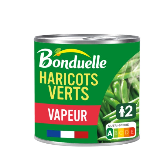 Haricots verts extra-fins cuits à la vapeur BONDUELLE — la boîte de 220g — Lot de 3