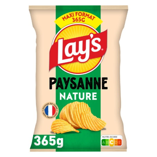 Chips Recette Paysanne nature Maxi format refermable LAY'S — le sachet de 365g — Lot de 3