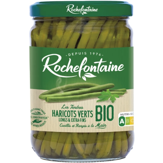 Haricots verts bio extra-fins ROCHEFONTAINE — le bocal de 280 g net égoutté — Lot de 3