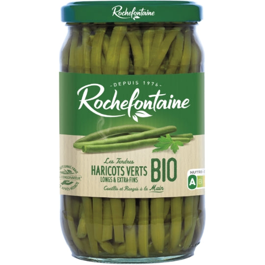 Haricots verts extra-fins cueillis et rangés main Bio ROCHEFONTAINE — le pot de 660g — Lot de 3