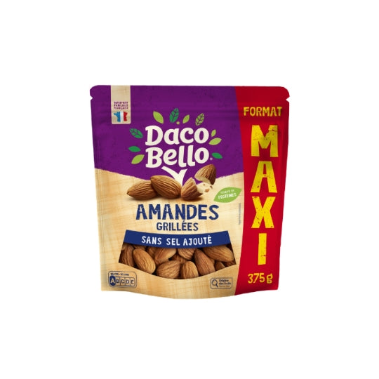Amandes grillées sans sel ajouté maxi format DACO BELLO — le paquet de 375g — Lot de 3