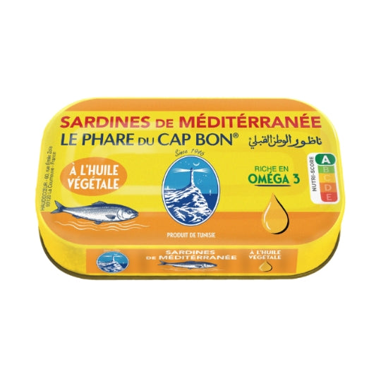 Sardines de Méditérarranée à l'huile végétal LE PHARE DU CAP BON — la boîte de 110g — Lot de 3