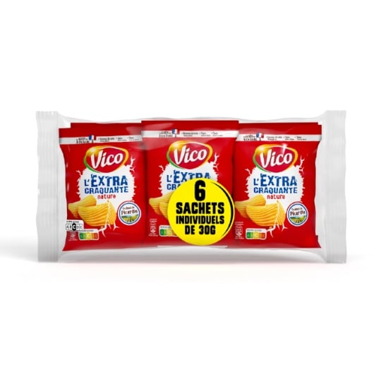 Chips Extra Craquantes Multipack Nature VICO — les 6 sachets de 30g — Lot de 3