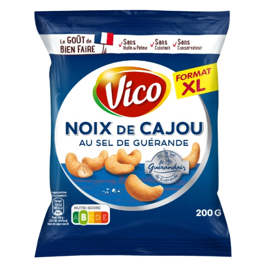 Noix de cajou au Sel de Guérande VICO — le paquet de 200g — Lot de 3