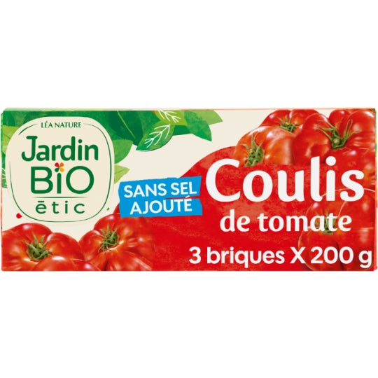 Coulis de tomate sans sel ajouté Bio JARDIN BIO ETIC — le paquet de 3 briques de 200g — Lot de 3