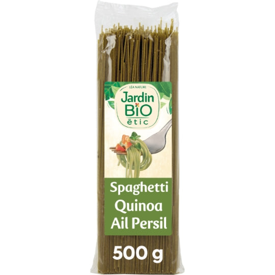 Pâtes spaghetti colorées quinoa persil ail Bio JARDIN BIO ETIC — le paquet de 500g — Lot de 3