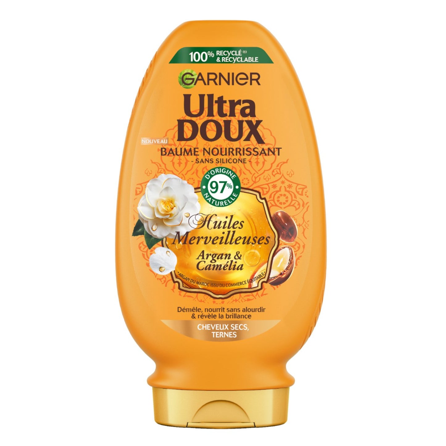 Après-Shampoing Nourrissant pour Cheveux secs Huiles merveilleuses Argan et Camélia Ultra doux GARNIER