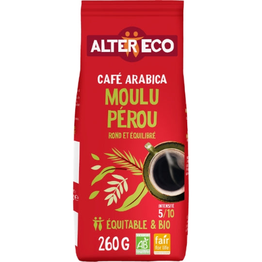 Café Moulu bio Pérou Pur arabica ALTER ECO — Le paquet de 260g — Lot de 3