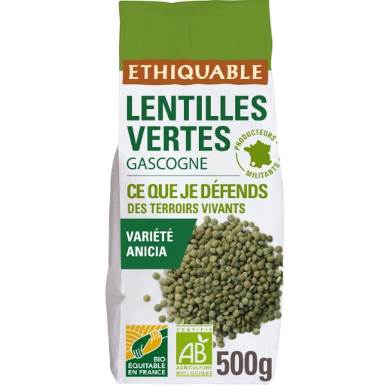Lentilles Vertes Gascogne Bourgogne Bio PAYSANS D'ICI — le paquet de 500g — Lot de 3