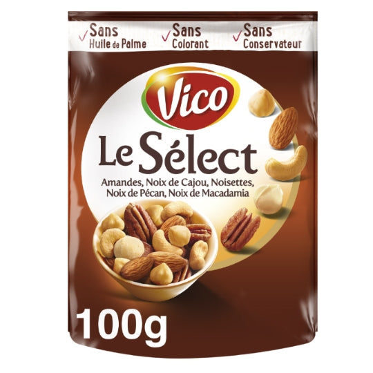 Mélange Noix Nobles - Le Sélect Amandes, noix de cajou, noisettes, noix de pécan, noix de macadamia VICO — le paquet de 100g — Lot de 3