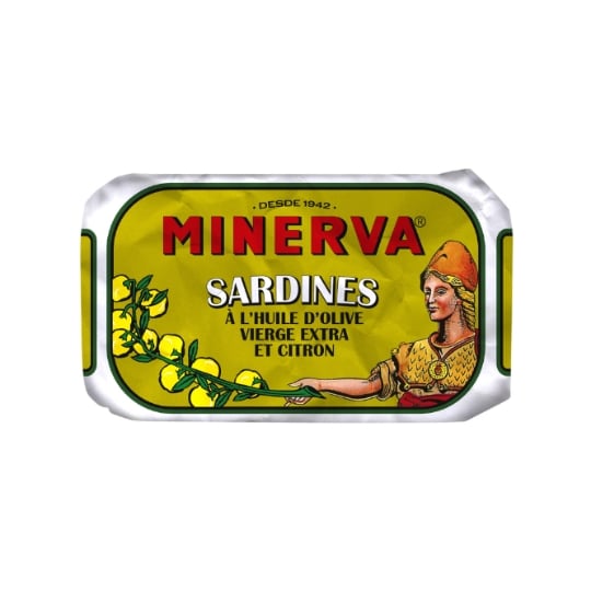 Sardines à l'Huile d'Olive Vierge Extra et Citron MINERVA — la boite de 120g — Lot de 3
